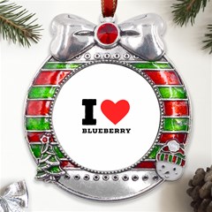 I Love Blueberry  Metal X mas Ribbon With Red Crystal Round Ornament by ilovewhateva