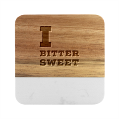 I Love Bitter Sweet Marble Wood Coaster (square) by ilovewhateva