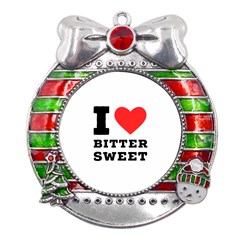 I Love Bitter Sweet Metal X mas Ribbon With Red Crystal Round Ornament