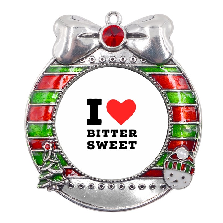 I love bitter sweet Metal X Mas Ribbon With Red Crystal Round Ornament