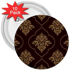 Vector Gold Ornament Pattern Seamless Damask 3  Buttons (10 Pack)  by danenraven