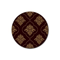 Vector Gold Ornament Pattern Seamless Damask Rubber Round Coaster (4 Pack)