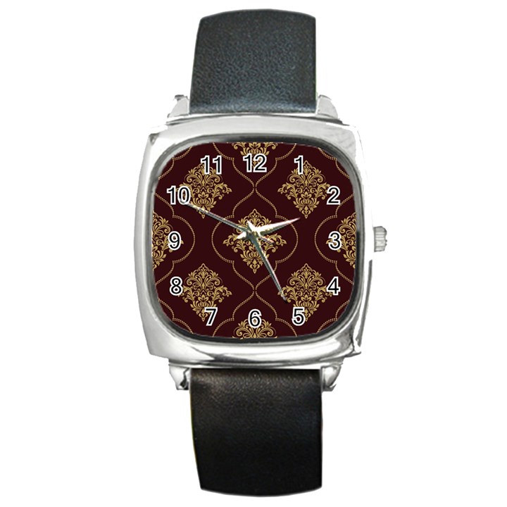 Vector Gold Ornament Pattern Seamless Damask Square Metal Watch