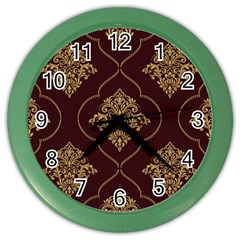 Vector Gold Ornament Pattern Seamless Damask Color Wall Clock by danenraven