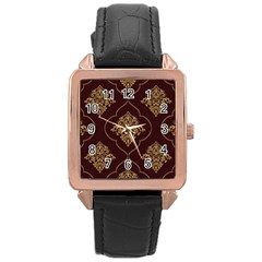 Vector Gold Ornament Pattern Seamless Damask Rose Gold Leather Watch  by danenraven