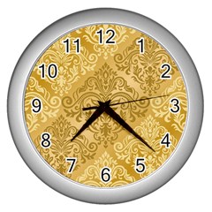 Damas Pattern Vector Texture Gold Ornament With Seamless Wall Clock (silver) by danenraven