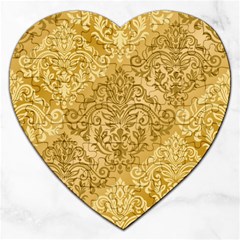 Damas Pattern Vector Texture Gold Ornament With Seamless Jigsaw Puzzle (heart) by danenraven