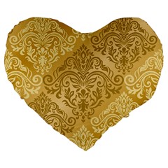 Damas Pattern Vector Texture Gold Ornament With Seamless Large 19  Premium Heart Shape Cushions