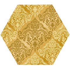 Damas Pattern Vector Texture Gold Ornament With Seamless Wooden Puzzle Hexagon by danenraven