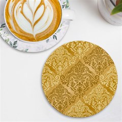 Damas Pattern Vector Texture Gold Ornament With Seamless Uv Print Round Tile Coaster by danenraven