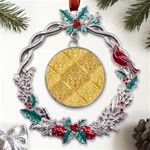 Damas Pattern Vector Texture Gold Ornament With Seamless Metal X mas Wreath Holly leaf Ornament Front