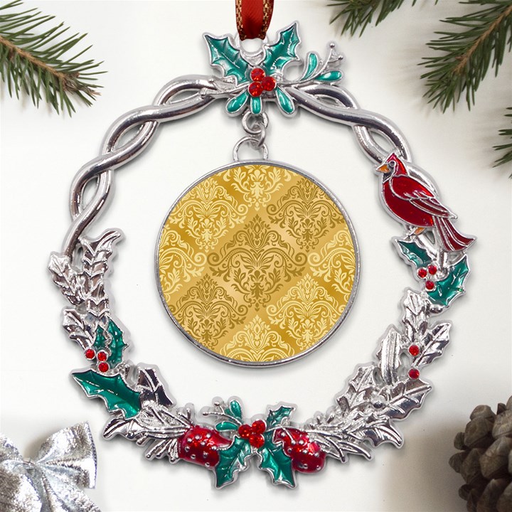 Damas Pattern Vector Texture Gold Ornament With Seamless Metal X mas Wreath Holly leaf Ornament