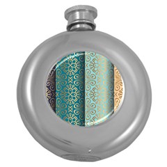 Gold Pattern Texture Golden Ornament Round Hip Flask (5 Oz) by danenraven