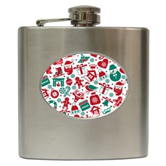 Background Vector Texture Christmas Winter Pattern Seamless Hip Flask (6 Oz) by danenraven