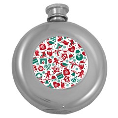 Background Vector Texture Christmas Winter Pattern Seamless Round Hip Flask (5 Oz) by danenraven