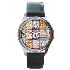 Pattern Texture Multi Colored Variation Round Metal Watch by danenraven