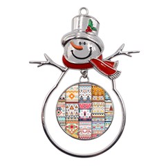 Pattern Texture Multi Colored Variation Metal Snowman Ornament