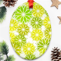 Flowers Green Texture With Pattern Leaves Shape Seamless Ornament (Oval)