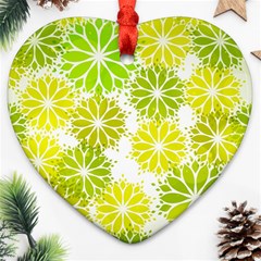 Flowers Green Texture With Pattern Leaves Shape Seamless Ornament (Heart)