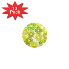 Flowers Green Texture With Pattern Leaves Shape Seamless 1  Mini Magnet (10 pack) 