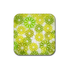 Flowers Green Texture With Pattern Leaves Shape Seamless Rubber Coaster (Square)