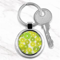 Flowers Green Texture With Pattern Leaves Shape Seamless Key Chain (Round)