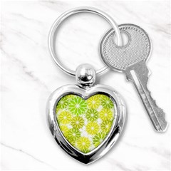 Flowers Green Texture With Pattern Leaves Shape Seamless Key Chain (Heart)