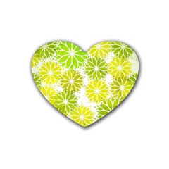 Flowers Green Texture With Pattern Leaves Shape Seamless Rubber Heart Coaster (4 pack)