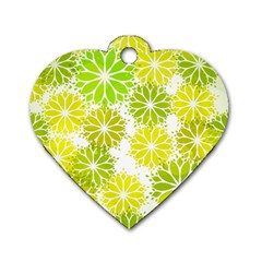 Flowers Green Texture With Pattern Leaves Shape Seamless Dog Tag Heart (Two Sides)