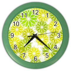 Flowers Green Texture With Pattern Leaves Shape Seamless Color Wall Clock