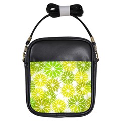 Flowers Green Texture With Pattern Leaves Shape Seamless Girls Sling Bag by danenraven