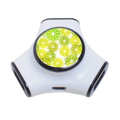 Flowers Green Texture With Pattern Leaves Shape Seamless 3-Port USB Hub