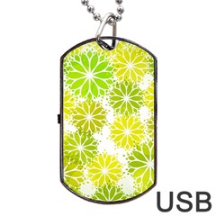 Flowers Green Texture With Pattern Leaves Shape Seamless Dog Tag USB Flash (Two Sides)