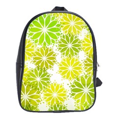 Flowers Green Texture With Pattern Leaves Shape Seamless School Bag (XL)