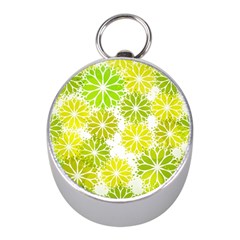 Flowers Green Texture With Pattern Leaves Shape Seamless Mini Silver Compasses