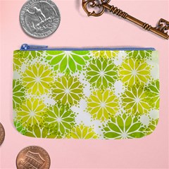 Flowers Green Texture With Pattern Leaves Shape Seamless Large Coin Purse