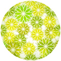 Flowers Green Texture With Pattern Leaves Shape Seamless Wooden Puzzle Round