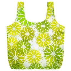 Flowers Green Texture With Pattern Leaves Shape Seamless Full Print Recycle Bag (XXXL)