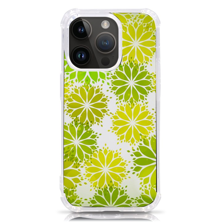 Flowers Green Texture With Pattern Leaves Shape Seamless iPhone 14 Pro TPU UV Print Case