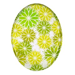 Flowers Green Texture With Pattern Leaves Shape Seamless Oval Glass Fridge Magnet (4 Pack) by danenraven