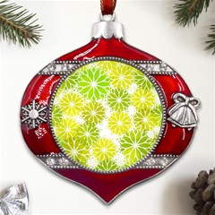 Flowers Green Texture With Pattern Leaves Shape Seamless Metal Snowflake And Bell Red Ornament