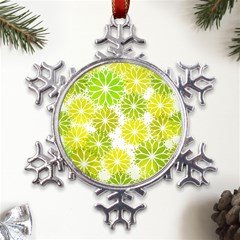 Flowers Green Texture With Pattern Leaves Shape Seamless Metal Large Snowflake Ornament