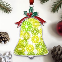 Flowers Green Texture With Pattern Leaves Shape Seamless Metal Holly Leaf Bell Ornament