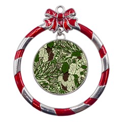 Texture Ornament Pattern Seamless Paisley Metal Red Ribbon Round Ornament by danenraven