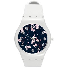 Flowers Texture Textured Pattern Round Plastic Sport Watch (m) by danenraven