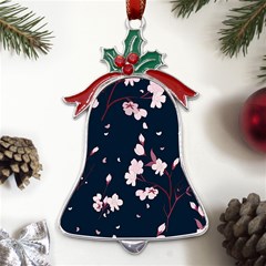 Flowers Texture Textured Pattern Metal Holly Leaf Bell Ornament