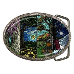 Four Assorted Illustrations Collage Winter Autumn Summer Picture Belt Buckles by danenraven