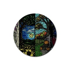 Four Assorted Illustrations Collage Winter Autumn Summer Picture Rubber Coaster (round) by danenraven