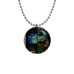 Four Assorted Illustrations Collage Winter Autumn Summer Picture 1  Button Necklace by danenraven