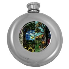 Four Assorted Illustrations Collage Winter Autumn Summer Picture Round Hip Flask (5 Oz) by danenraven